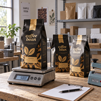 Sachet souple à soufflets latéraux imprimé noir et or, marque privée, emballage OEM pour torréfacteurs spécialisés, pour café en grains entiers torréfiés