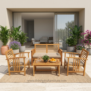 Modern Luxury Teak Wooden Eco-friendly Waterproof UV Protection Sofa <b>Set</b> for <b>Outdoor</b> Indoor Use Villa-Friendly Garden Furniture - Product Image 4
