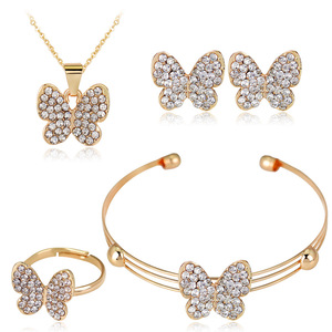 Dainty 4pcs <strong>Bridal</strong> Jewelry <strong>Sets</strong> Gold Plated Rhinestone Butterfly Pendant Necklace Earrings Ring <strong>Bangle</strong> Wedding Jewelry <strong>Set</strong> - Product Image 2