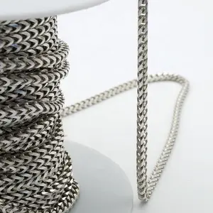 Factory wholesale hot selling solid silver fox tail men's chains male franco chain hip hop chains in roll