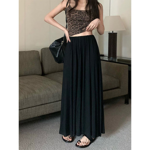 High Waist Solid Color Chiffon Long <b>Skirt</b> Women A Line <b>Elastic</b> Waist Summer Korean Style Elegant Versatile Maxi <b>Skirt</b> - Product Image 4