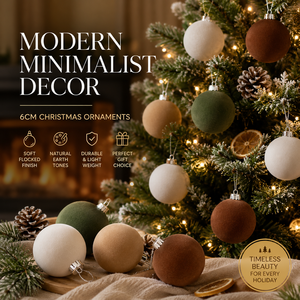 Lot <span class=keywords><strong>de</strong></span> 12 boules <span class=keywords><strong>de</strong></span> Noël floquées modernes et minimalistes, semi-artisanales en plastique, vert neutre, marron, blanc, velours, pour arbre - Product Image 2