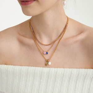 สร้อยคอทรงเรขาคณิตพร้อมจี้เพทายและไข่มุกเครื่องประดับสำหรับสวมใส่ในชีวิตประจำวัน - Product Image 2