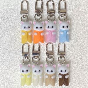 3D PVC <b>Cute</b> Resin Flocking Color Dress Cat Keychain Cartoon <b>Bear</b> Doll Pom Pom Key Chains Car Keyring Cat Bunny Plush Keychain - Product Image 2