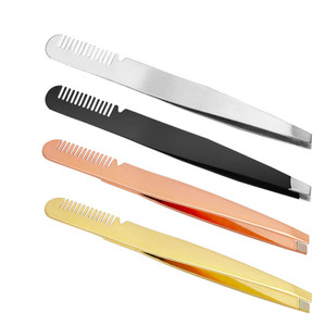 Rose Gold Slant Stainless Steel Eyebrow Tweezers 10mm Smooth Tip Anti Static Perfect Grip Brow Hair <b>Removal</b> <b>Tool</b> - Product Image 6
