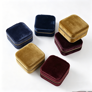 Recyclable Velvet Zipper Travel Jewelry Cases Square Shape Built in Mirror For Valentine Gifts Mothers Day Presents And Holiday - Product Image 3
