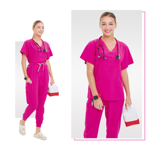 LOGO personalizzato con scollo a V uniformi da lavoro ospedaliere con Scrub medico pantaloni da Jogger Unisex set uniformi da cura per infermieri - Product Image 1