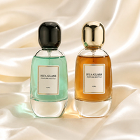 Flacon de parfum en verre vide de luxe, ovale, à base épaisse, 100 ml, couleur personnalisée, bouchon en verre doré, avec boîte cadeau
