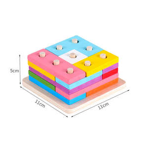 Montessori para niños, forma de educación para la primera infancia, juguetes cognitivos de colores a juego, juegos de bloques de construcción apilados geométricos de madera - Product Image 6