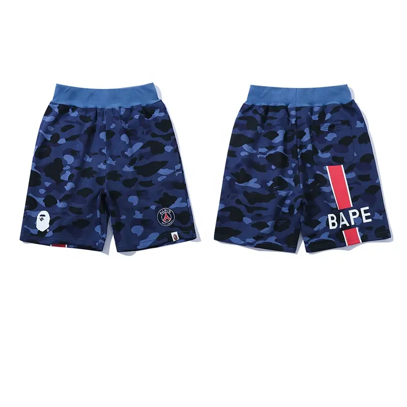 2021 summer hot-selling fashion brand BAPE X PSG Paris Saint-Germain joint camouflage blue men and women couple shorts