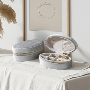 Scatola portagioie ovale mini in velluto con logo personalizzato, custodia da <span class=keywords><strong>viaggio</strong></span> portatile con cerniera per anelli e orecchini, organizer per donne e ragazze, idea regalo. - Product Image 5