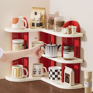 Plastic Standing Type Three-Layer L-shaped Cup <b>Storage</b> Rack for Tableware Multifunctional <b>Kitchen</b> <b>Corner</b> Draining Desktop Holder - Product Image 1