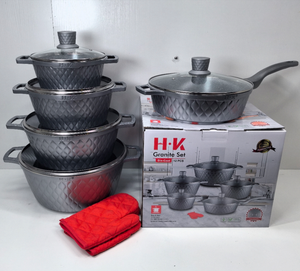 طقم قلي عميق من 12 قطعة من <span class=keywords><strong>HK</strong></span>، 6 قطع من الأواني غير اللاصقة بتصميم عصري صديق للبيئة، مصنوع من المعدن والحجر الطبي المصبوب - Product Image 3