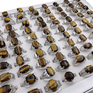 REIGN on RESIN Natural <b>Tiger</b> <b>Eye</b> Round Gemstone <b>Rings</b> Circling Setting Classic Unisex Jewelry Gift Daily Wear - Product Image 1