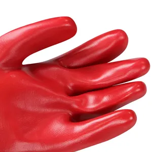 Vente en gros de gants en PVC rouge à manches longues, gants de travail de sécurité résistants aux produits chimiques et à l'huile acide