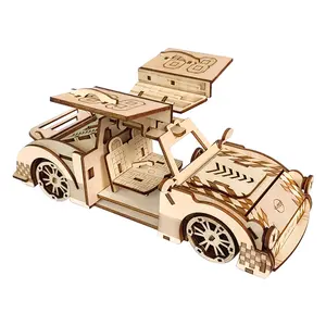 車のパズル組み立て教育玩具キッズ3D木製ジグソーパズルDIYプルバックスポーツカーモデル