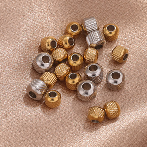 Textured Spacer <b>Beads</b> | 18K PVD Gold Plated Stainless Steel Barrel Round <b>Beads</b> with <b>Large</b> Hole for DIY Bracelet Necklace Jewelry - Product Image 3