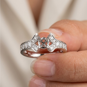 Retro 18K White Gold Bowtie Butterfly Natural Diamond Engagement <b>Ring</b> Mounting Ribbon Motif Jewelry China Factory Manufacturer - Product Image 3