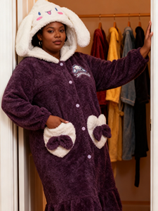 Accappatoio in Pile Corallo da Donna Cinnamon 2025 Nuovo Modello Invernale, Pigiama in Flanella con Cappuccio, <span class=keywords><strong>Abbigliamento</strong></span> Casual - Product Image 4