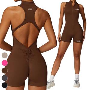 Combinaison sans manches vintage pour femmes 2025, haute intensité, logo personnalisé, ensembles de fitness pour la salle de sport, fermeture éclair, col roulé, combinaisons de sport - Product Image 4