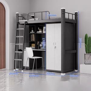 Lit mezzanine avec <span class=keywords><strong>bureau</strong></span>, lit superposé en métal gain de place avec rangement, <span class=keywords><strong>bureau</strong></span> informatique intégré avec étagères de rangement multi-niveaux pour appartement - Product Image 5