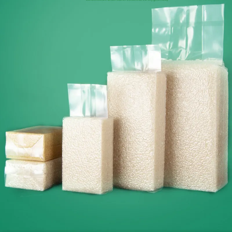 Özelleştirilmiş baskı biyobozunur isı mühür ayakta kese vakum poşeti gıda ambalaj şeffaf gıda pirinç plastik torba