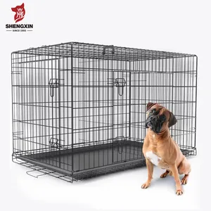 Jaula grande para perros de 48 pulgadas, jaula plegable de doble puerta, perrera para perros de alambre de Metal