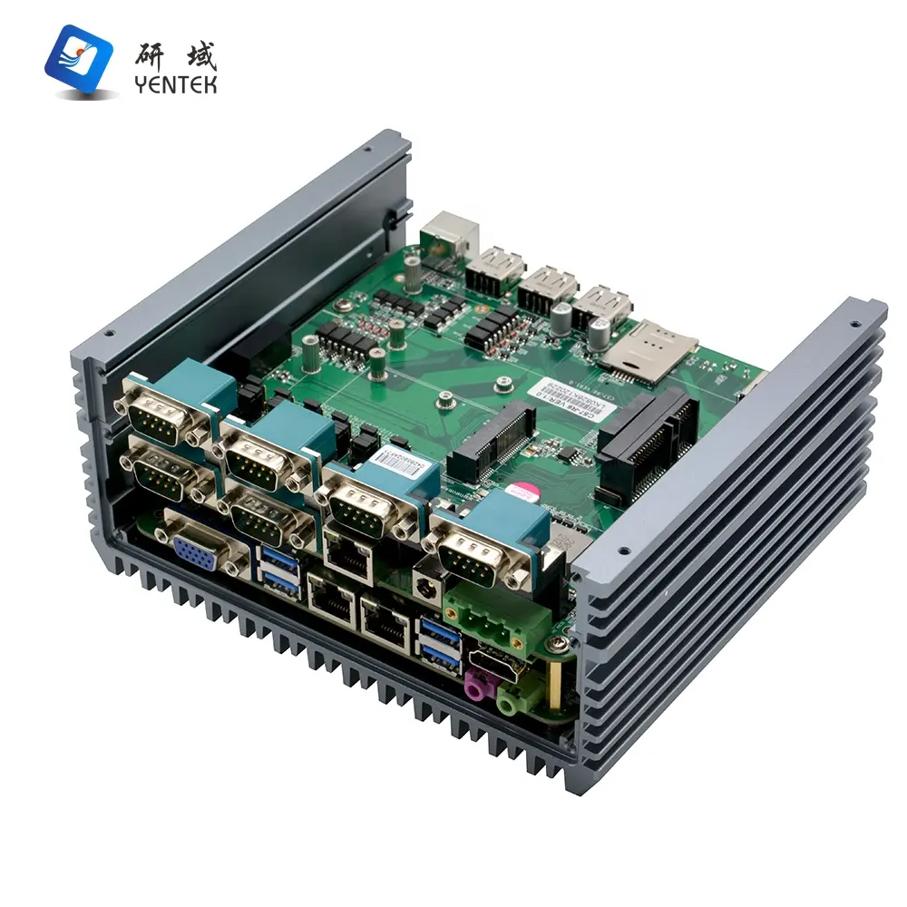 YENTEK Embedded Computer Intel i3 i5 i7 Industrial Mini PC 6 COM 2 DDR4 2 Gigabit Ethernet fanless industrial computer