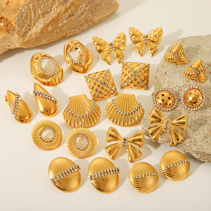 Pendientes de Acero Inoxidable con Baño de Oro de 18K, Serie Océano, con Incrustaciones de Zirconia, Hipoalergénicos para Mujer, Venta al Por Mayor - Product Image 5