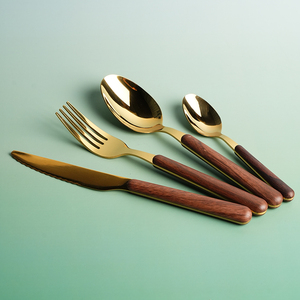 Bán buôn cao cấp thiết lập dao kéo vàng sang trọng chất lượng cao Thiết lập dao kéo với tay cầm bằng gỗ thiết lập dao kéo thép không gỉ - Product Image 6