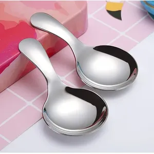 Cuchara de té de cabeza redonda con mango corto de acero inoxidable 304, cuchara de helado para niños, cuchara de postre, cuchara para pastel - Product Image 2