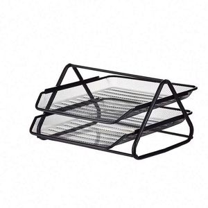 Stackable Iron Mesh Metal Office Desk Organizer with 2 Document Letter <b>Trays</b> <b>File</b> <b>Tray</b> Cabinet for Documents and <b>Files</b> - Product Image 2