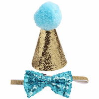 Zoyi Pet Ensemble d'anniversaire pour animaux de compagnie à motifs multicolores, comprenant un chapeau de fête scintillant, un nœud et un collier, en PU, pour la décoration de fêtes et les loisirs canins