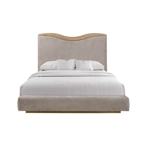 <span class=keywords><strong>Letto</strong></span> <span class=keywords><strong>matrimoniale</strong></span> di lusso in legno naturale con testiera imbottita in <span class=keywords><strong>tessuto</strong></span> di lino, design a onda - Product Image 4