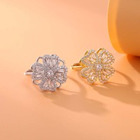 Bague ajustable en argent sterling 925 plaqué or 18 carats avec trèfle à quatre feuilles rotatif anti-anxiété pour femme