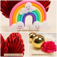 Kit de 10 décorations de gâteau Nuage Arc-en-ciel 3D, comprenant des éventails en papier métallisé multicolores et des boules dorées, pour fournitures de fête d'anniversaire pour enfants