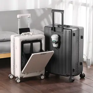 Valise rigide PC à main avec poche avant, port de charge USB, chariot à roulettes pour bagages avec serrures TSA