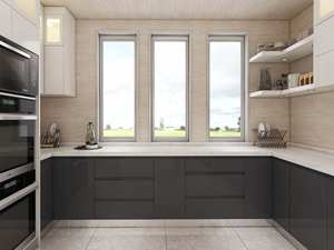 Gabinetes de Cocina Modernos y Elegantes con Acabado en Laca Gris Brillante, Madera Maciza, Contrachapado, MDF, Incluye Fregadero y Protector Contra Salpicaduras para Uso en Apartamentos - Product Image 5