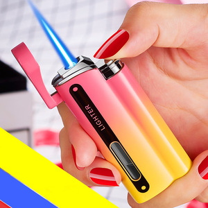 Pemantik api tiup warna gradien lucu pemantik api biru butana ringan terlihat jendela Gas logam Modern untuk hadiah rokok - Product Image 1