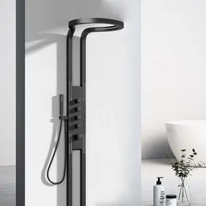 Tiktok Trend Luxe Goud Zwarte Badkamer Doucheset Wandgemonteerde Multifunctionele Regenval Waterval Douchekop Douchekop