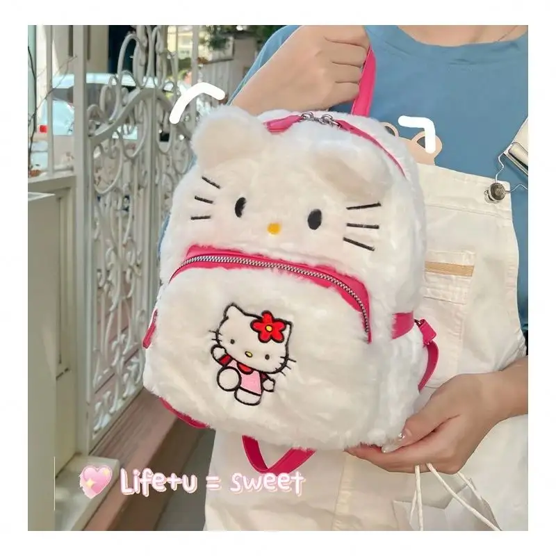 New Sanrio Kawaii Hello Plush Cinnamon Roll Backpack My Melody Bag Kuromi Plush Toy Cute Girl Backpack Christmas Gift