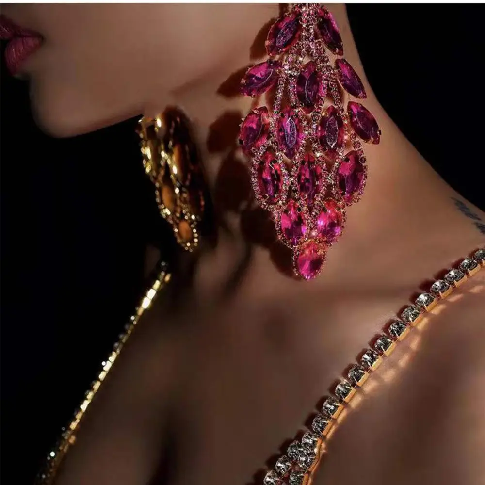 HOT Shiny Colorful Rhinestone Ear Drips Big Drop Earrings Fashion Luxury Women Dinner Jewelry Accessories 2023 Luxe Earrings