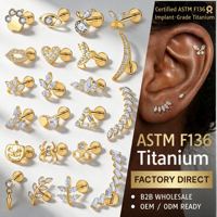 Aopo ASTM F136 Titane de qualité implantable à filetage interne, Piercing Labret, Hélix, Tragus, Lèvre, Bijoux de piercing corporel raffinés