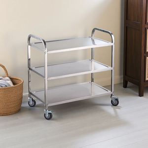 Chariot de service alimentaire industriel en acier inoxydable à 3 niveaux, chariot de service mobile avec freins pour hôtel, <span class=keywords><strong>restaurant</strong></span>, buffet - Product Image 1