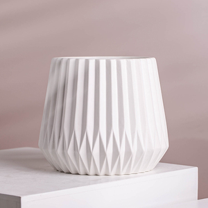 Macetas de estilo nórdico para Plantas, Macetas de dolomita con grabado de flores blancas, maceta de bonsái de cerámica blanca - Product Image 1
