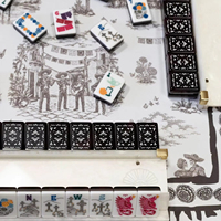 Jeu de Mahjong en Acrylique au Design Mexicain, Tuiles de Mahjong Imprimées Colorées pour Jeu de Table en Famille