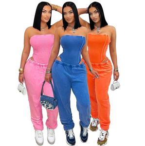 803 Nouvelle combinaison sans bretelles ajustée avec jambes amples et liens, ensemble deux pièces - Product Image 1