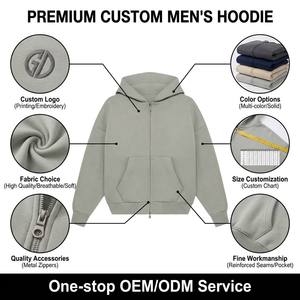Sudadera con capucha extragrande personalizada con logo, holgada, de algodón grueso negro, forro polar, con cremallera completa, estilo casual, streetwear. - Product Image 3