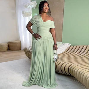 Robe longue plissée à col asymétrique et taille haute, avec lacets, nouvelle collection printemps 2026, style européen et américain, pour femme - Product Image 1