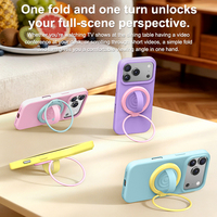 Support magnétique double anneau pour téléphone avec poignée en silicone et béquille pliable pour visualisation mains libres du smartphone